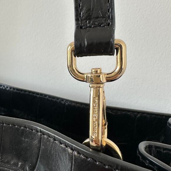 Michael Kors Black Croc Embossed Leather Dillon Tote Crossbody Shoulder Bag - Picture 13 of 15